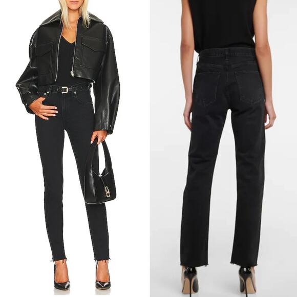 NWT AGOLDE JEANS 33 BLACK CHERIE HIGH RISE STRAIGHT FRAY HEM GRUNGE WHIMSIGOTH - Picture 1 of 14